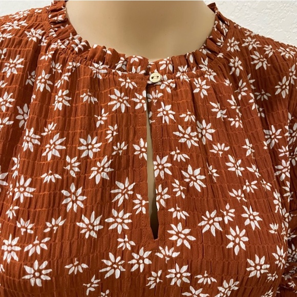 Loft burnt orange long sleeve elastic waistband floral maxi dress, XL - Picture 3 of 9